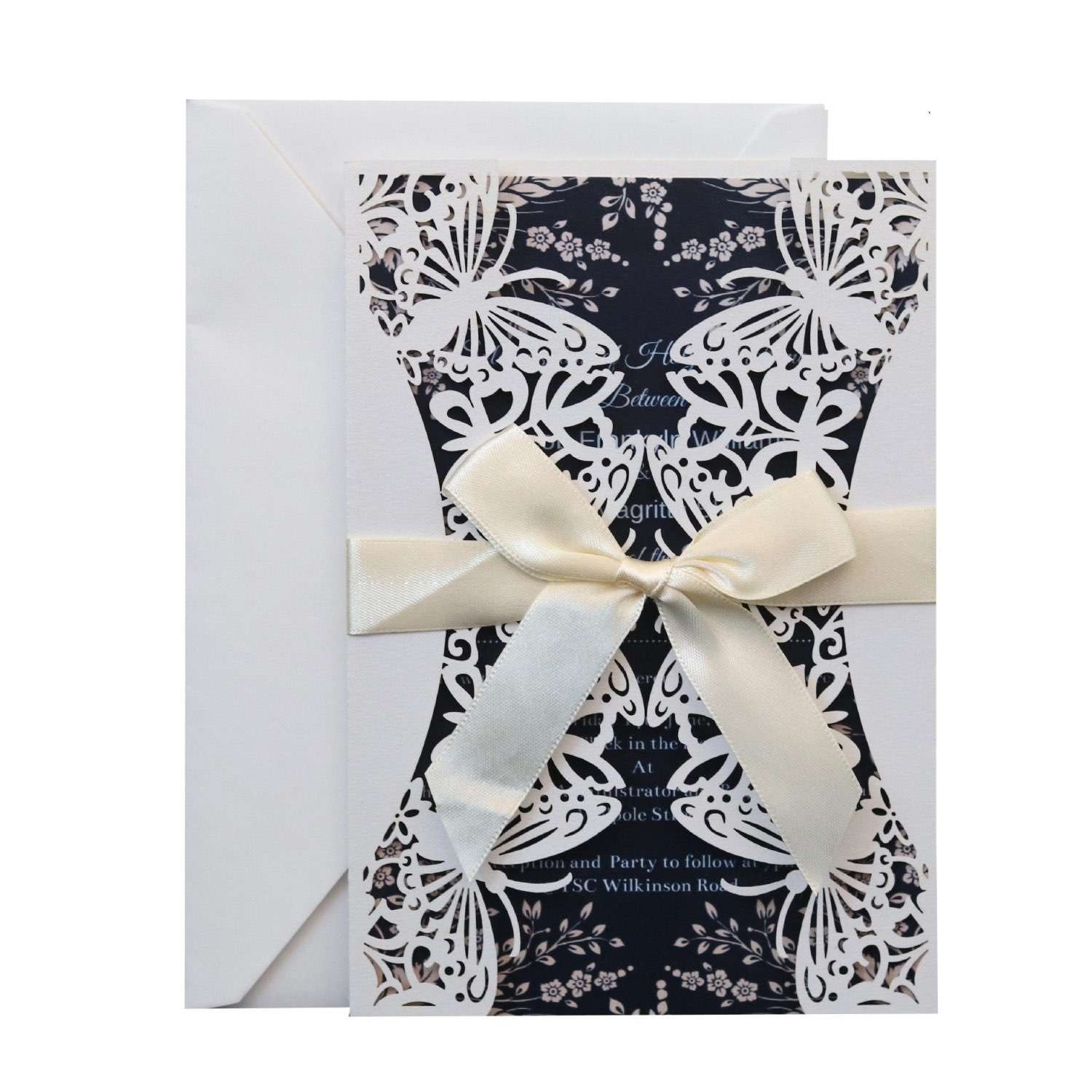White Wedding Invitation Rectangle Butterfly Invitation Card Beautiful Card